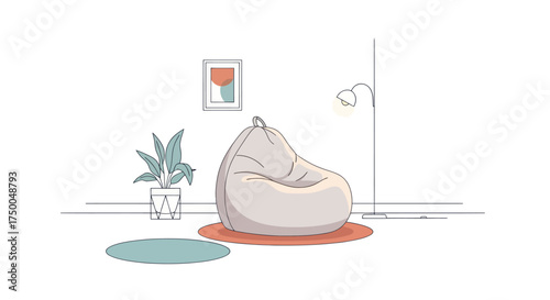 Cozy White Bean Bag Chair in a Minimalist Room Setting.