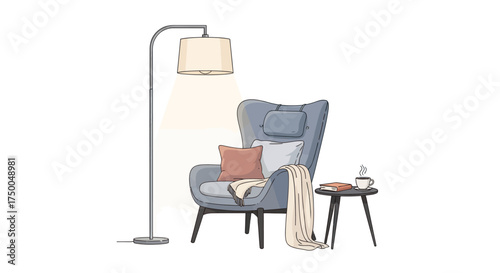 Cozy Reading Nook with Wingback Chair Floor Lamp and Side Table.