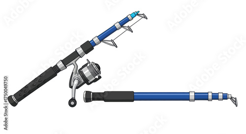 Blue Telescopic Fishing Rod with Spinning Reel.