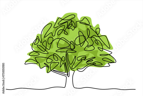 Continuous line drawing of tree on white background. Editable stroke. Hand drawn one line vector.	