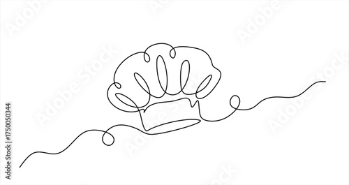 One single line drawing of chef hat or cap for restaurant vector graphic illustration. Elegant cafe badge concept. Modern continuous line draw design street Hand drawn one line vector. Editable stroke