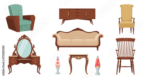 Collection of Vintage and Modern Furniture Pieces.