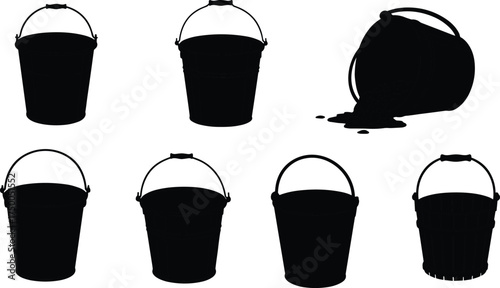 Bucket vector illustration, water container, storage pail, household tool, cleaning equipment, industrial bucket, DIY supply, utility container, silhouette design, graphic icon