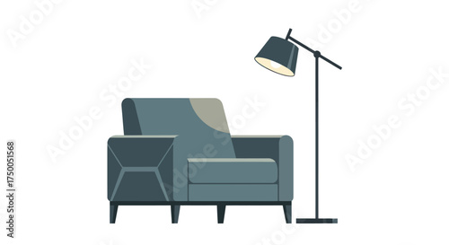Modern Armchair and Floor Lamp Illustration on White Background.