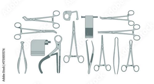 Collection of Surgical Instruments and Medical Tools.