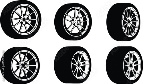 Car wheel vector, automotive rim, alloy wheel design, vehicle part, tire rim, mechanical element, transportation icon, engineering illustration, industrial component, graphic
