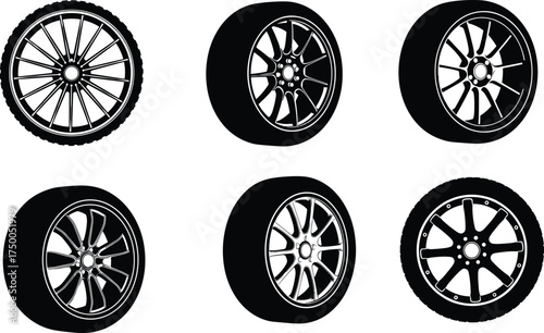 Car wheel vector, automotive rim, alloy wheel design, vehicle tire, spoke pattern, mechanical element, transportation icon, engineering illustration, industrial component, graphic