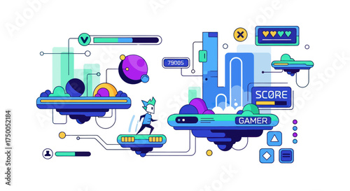 Retro 2D Platformer Video Game Level Design with Character and UI Elements.