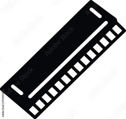 Sleek Black Harmonica Icon: Vector Depiction of Musical Instrument on Transparent Canvas, Perfect for Designs Related to Blues, Jazz, or General Musical Themes with a Contemporary Vibe