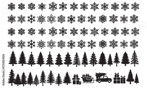 Mega Snowflake and Christmas Tree Silhouette Vector Bundle