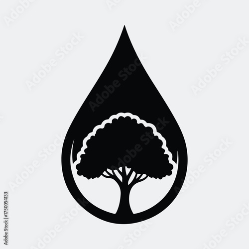 Silhouette water drop with tree environmental conservation logo vector illustration
