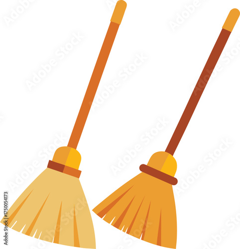 Broom and dustpan on transparent background