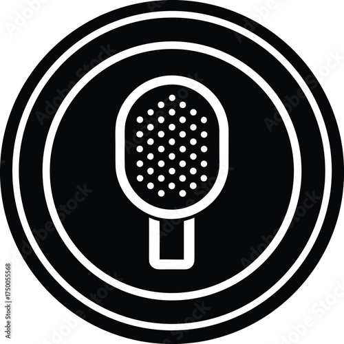 Stylized Black Microphone Icon Vector Illustration: Crisp Audio Recording Symbol for Podcast Design, Voice Over Projects, Audio Production, Modern Broadcasting Concepts