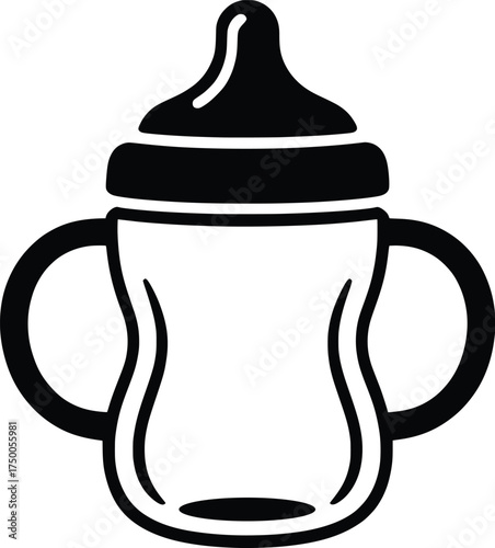 Baby Bottle Vector Illustration, Infant Feeding Cup Line Art Design.