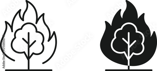 Wildfire icon Burning forest icon, vector illustration . 
