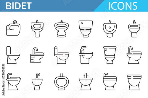 Bidet Toilet Icons Set – Various Types of Bidets and Bathroom Fixtures