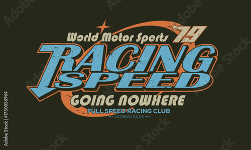 Car print design for t shirt print, poster, sticker, background and other uses. Road speed graphic print. Full speed racing club.