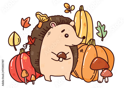 hedgehog with autumn leaves