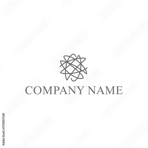 Minimalist abstract tangled line logo with company name in grey on a white background, representing connection and creativity.