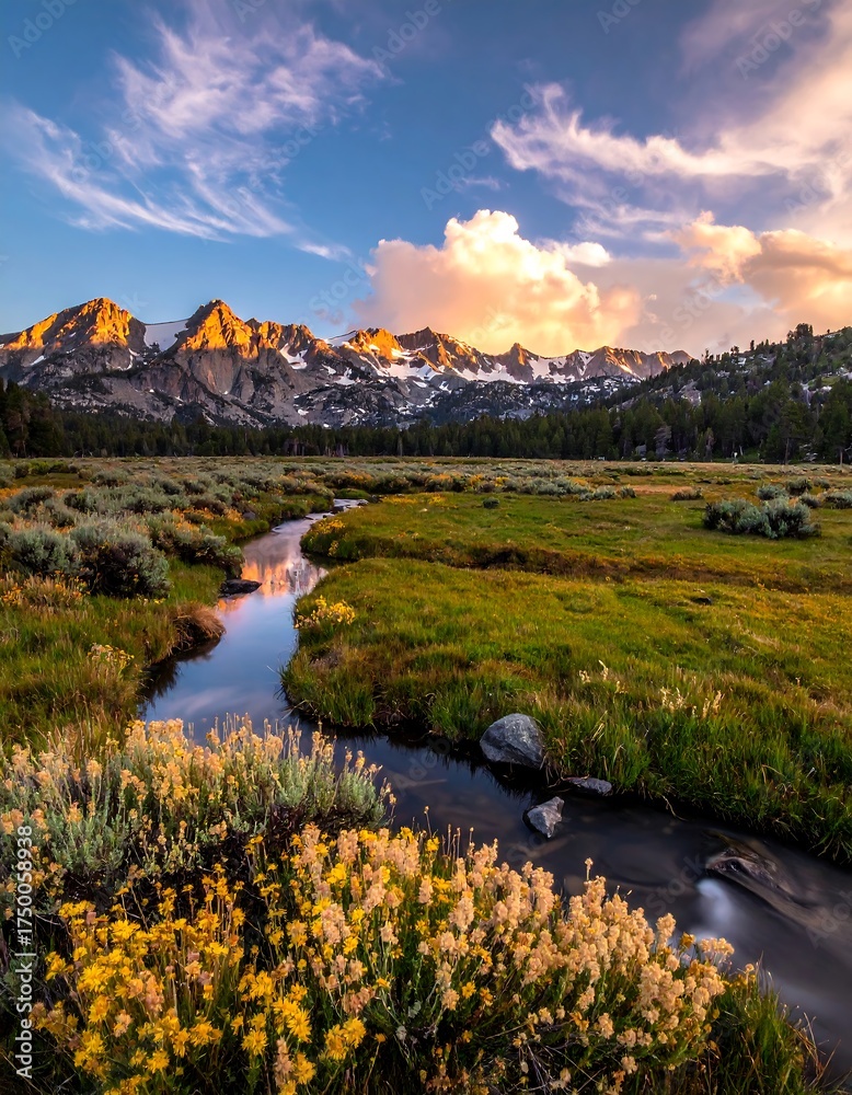 Naklejka premium Mountain Meadow Sunrise Landscape.