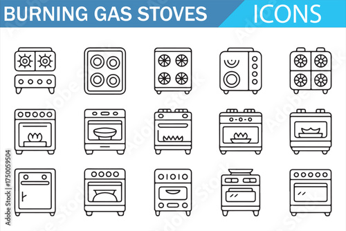 Collection of burner icons and stove illustrations for cooking-related designs.