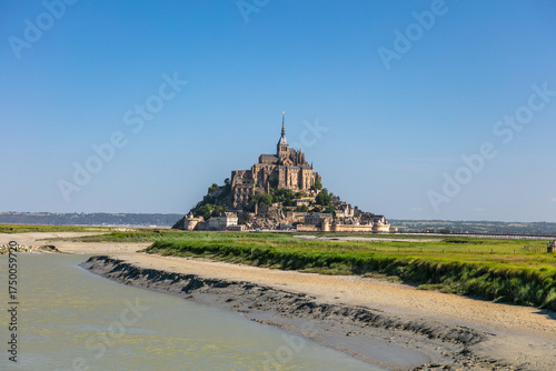 View of the beautiful cathedral Le Mont Saint-Michel in Normandy, France