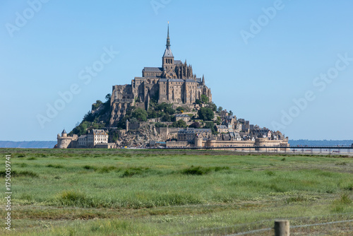 View of the beautiful cathedral Le Mont Saint-Michel in Normandy, France