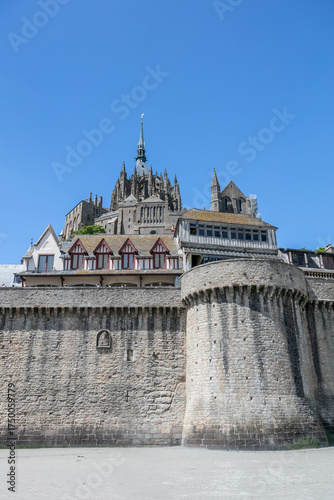 View of the beautiful cathedral Le Mont Saint-Michel in Normandy, France
