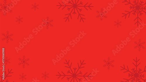 Vibrant red christmas background with corner snowflakes frame vector graphic.