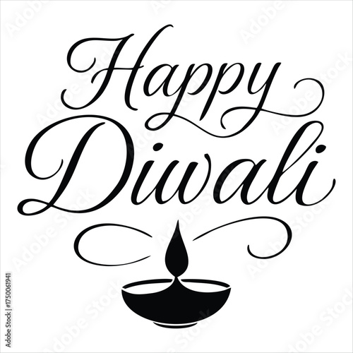 PrintHappy Diwali Calligraphy with Traditional Oil Lamp Vector EPS