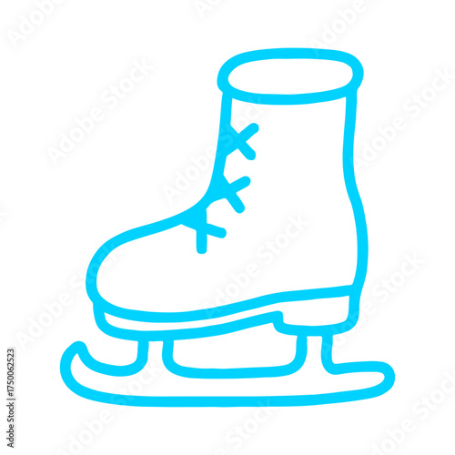 A clean and simple line drawing of a blue ice skate, symbolizing winter sports and holiday fun. Ideal for seasonal and winter-themed designs