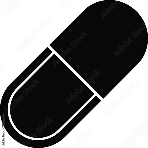 Black Medical Capsule Pill Illustration for Healthcare and Pharmaceutical Products Vector Graphics, Clinical Treatment Symbol Isolated on Transparent Background