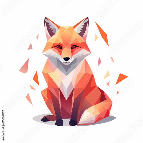 Stylized red fox sitting in a modern low poly geometric style, an abstract digital art illustration of a wild animal with crystal facets
