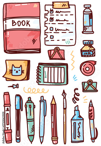 cartoon vector doodle set of stationary