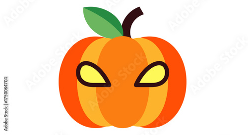 Cartoon pumpkin with angry expression and green leaf on top  