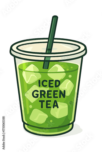 Iced green tea beverage in a plastic cup with ice cubes iced green tea in cup