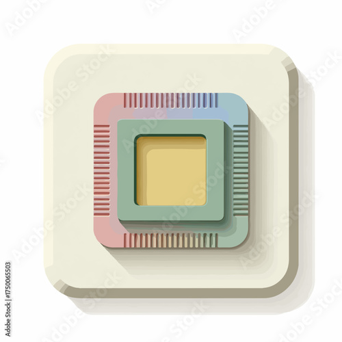 3D CPU Chip Icon in Flat Design