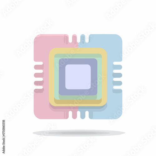 Minimalist 3D CPU Chip Vector Icon