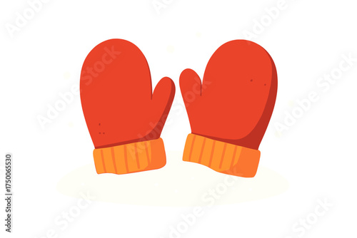 Red winter mittens with orange cuffs on transparent background red mittens in snow