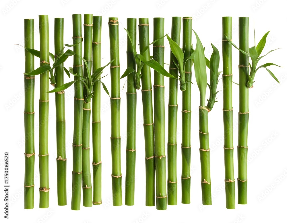 Fototapeta premium Green Bamboo Stalks, Natural Background, Vertical Arrangement.