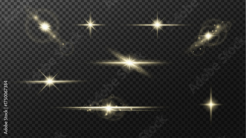 Collection of glowing light effects including flashes, starbursts, glimmers and realistic sun glare. Perfect for overlays, digital art, web design and bright visual compositions