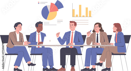Business Meeting with Data Charts and Graphs