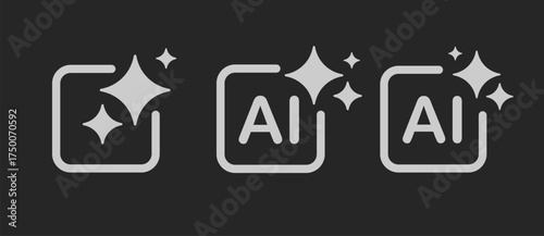 A set of three Generative AI icons with a star and a square frame on a dark background. The concept of machine learning. Vector EPS 10.