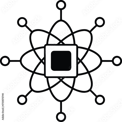 Quantum Computer Processor Node Icon Atomic Core AI Machine Learning Artificial Intelligence System isolated