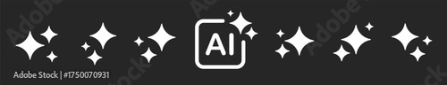 A set of white artificial intelligence icons. Icons with artificial intelligence in a linear style on a black background. Vector illustration.