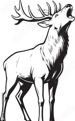 silhouette-deer-with-horns-orange-sunset vector line art