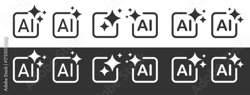 A set of artificial intelligence icons. Icons with artificial intelligence in a linear style on a black and white background. Vector illustration