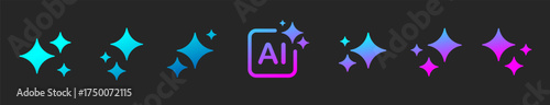 A set of colored artificial intelligence icons. Icons with artificial intelligence in a linear style on a black background. Vector illustration.