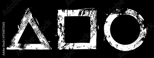 Illustration with hand drawn strokes of paint. Forms of a circle, a triangle and a square. Artistic design elements isolated on a white background.