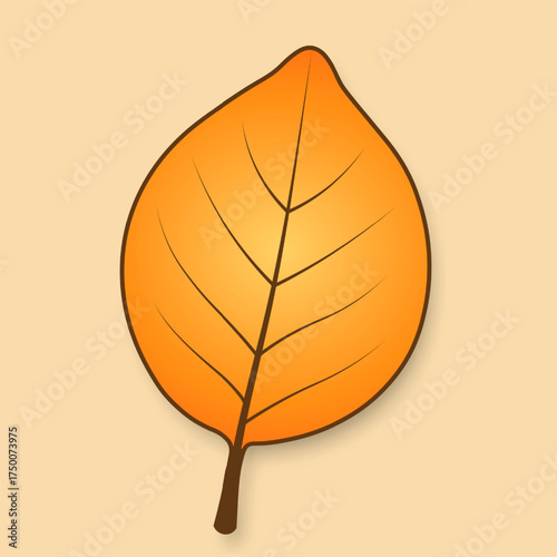 A bright, simple autumn leaf of yellow-orange color on a beige background. Cartoon foliage for seasonal design. Vector illustration.